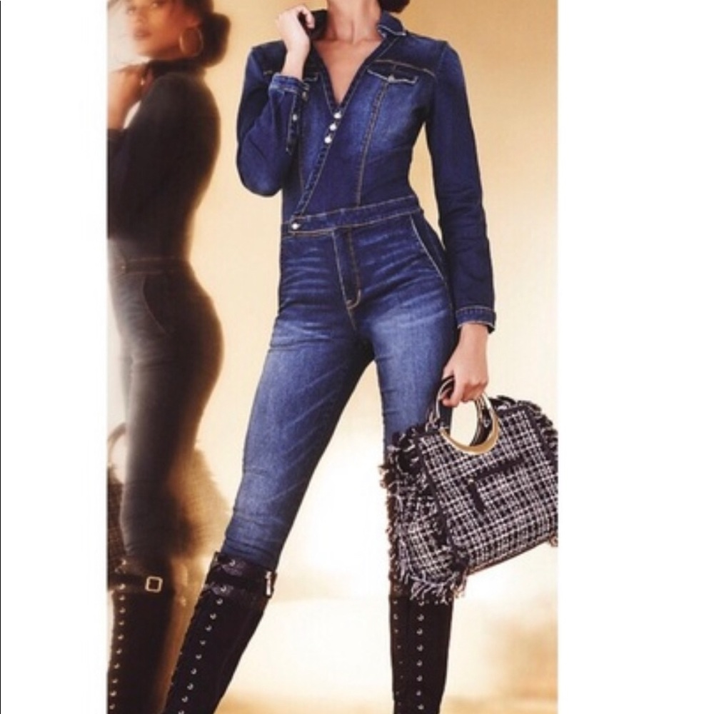 Bebe Denim Surplice Jumpsuit